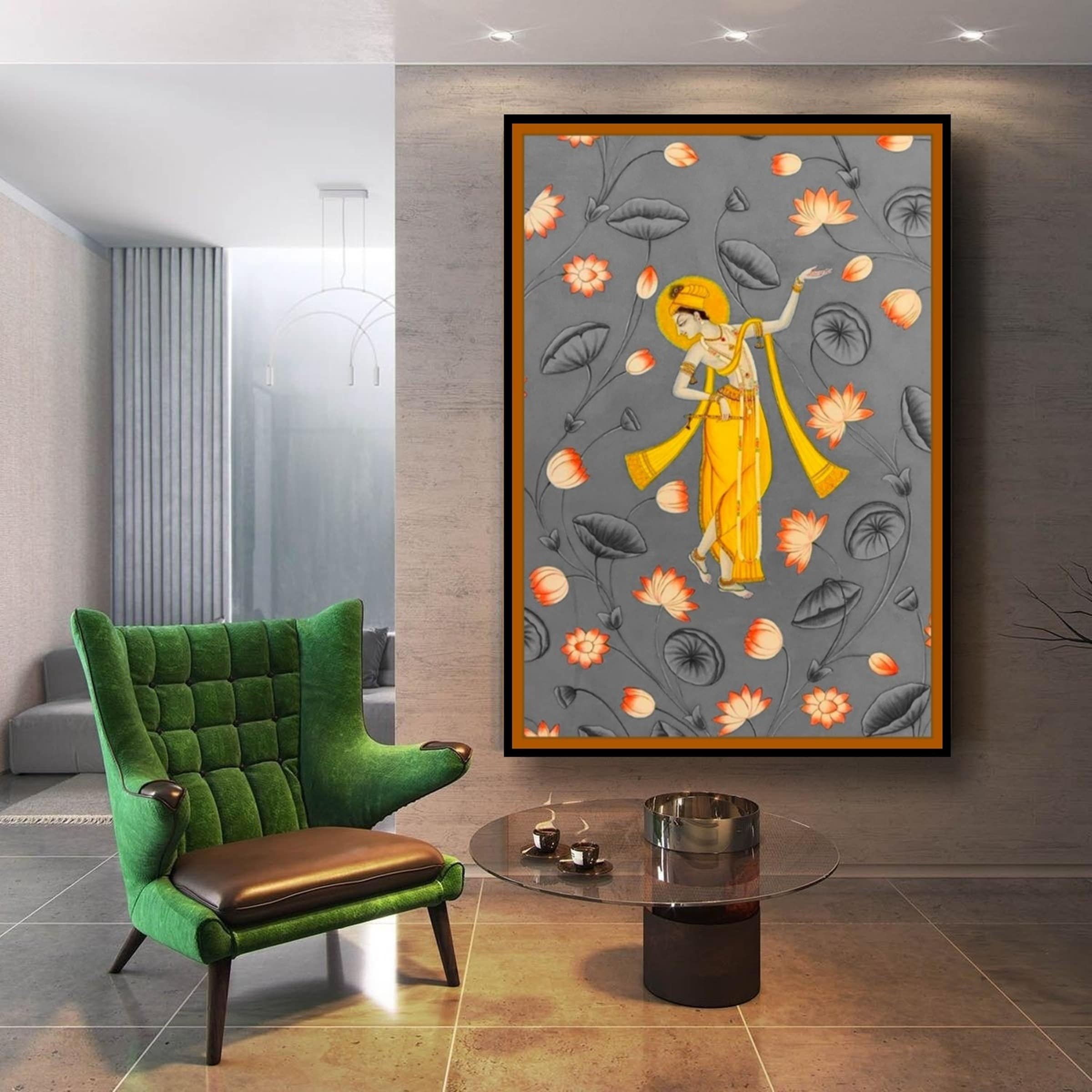 Lord Krishna Pichwai Painting: Hand-Painted Cotton Devotional Art