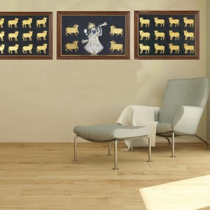 Indian Pichwai Painting Set: Lord Shrinath ji with Cows, Hand-Painted Cloth