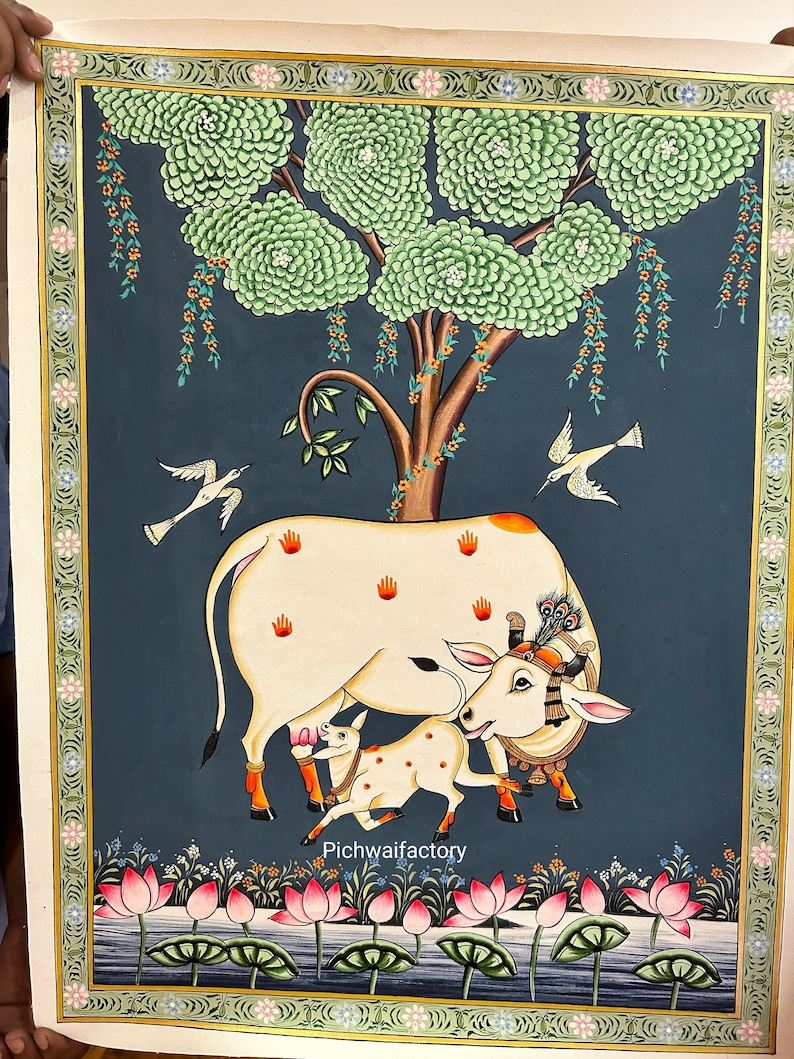 Cow Pichwai Painting: Indian Tree of Life Folk Art - Etsy