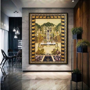 Hand Painted Shreenathji Pichwai Art: Gold Foil Religious Home Decor