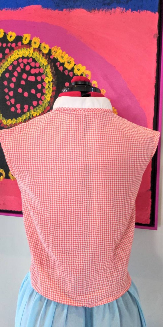 Vintage Crop Blouse Peachy Pink Houndstooth - image 3