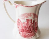 Johnson Bros Pink Transferware quot Old Britian Castles quot Ragland Castle Ironstone Pitcher.