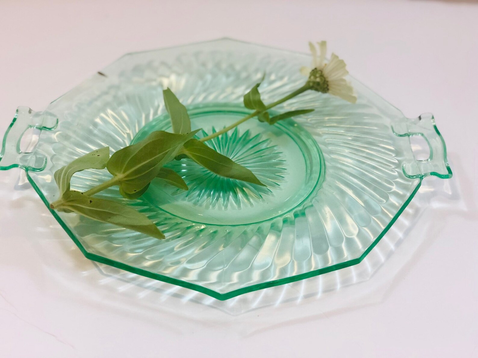 Vintage Uranium Green Swirl Depression Glass Serving Tray Etsy