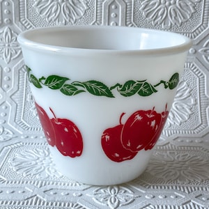 Hazel Atlas White with Apple Decal Milk Glass Mixing Bowl
