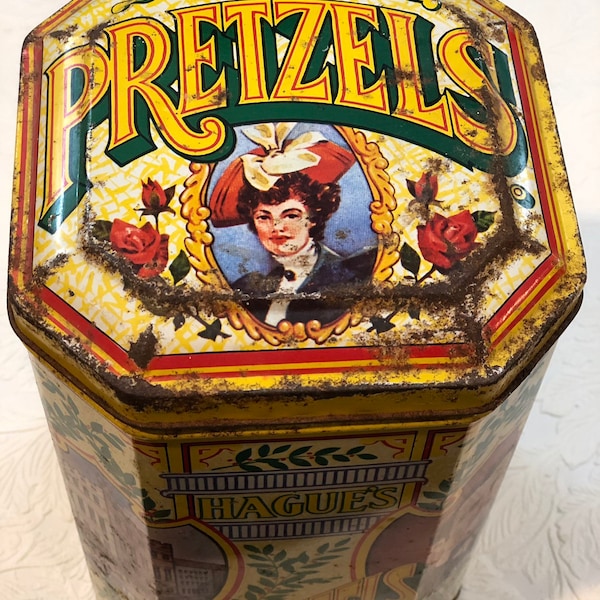 Vintage Hagues pretzil tin