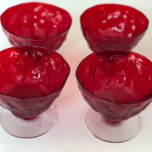 Vintage Seneca Driftwood Morgantown Crinkle Glass Red Sherbet Cups - Set of 4 - Mid-Century