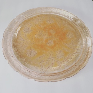 Vintage 13 1/2&quot; Iris Pattern Orange Marigold Carnival Glass Platter