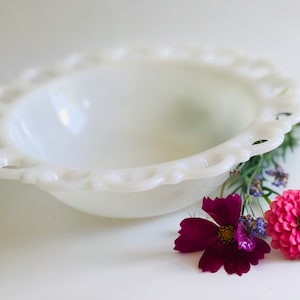 Vintage Anchor Hocking Milk Glass Lace Edged Bowl