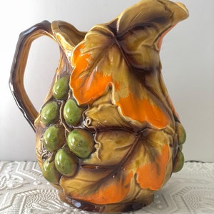 Hand-painted pitcher from the National Silver Company in Nagoya Japan~Swirling Leaves.
