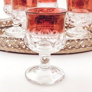 King&#39;s Crown Thumbprint Ruby Flashed Cordial Glasses ~ Set of 6