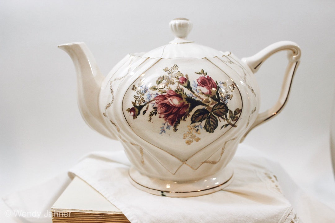 Vintage Porcelain Musical Teapot Gold and Floral Pattern Etsy