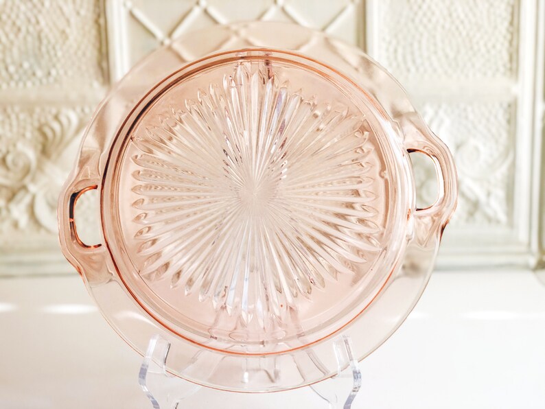 Pink Depression Glass Handled Cakeplate With Starburst Etsy
