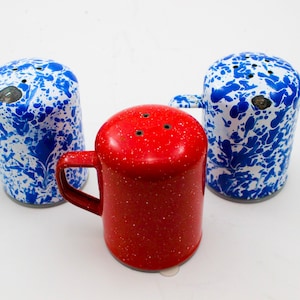 Set of 3 Vintage Enamelware &quot;Speckle&quot; Shakers