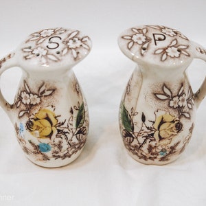 Vintage Japan Ironstone Salt and Pepper Set with Berries and Leaves/Christmas Holly ~ No Stoppers