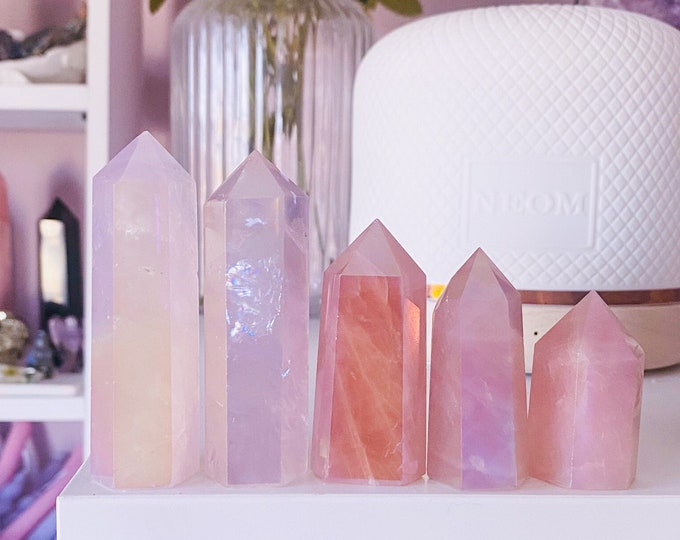 Rose Aura Quartz Crystal Towers / Encourages Self Love & Unconditional Love / Uplifts Us / Good For Body Image Issues, Abuse, Rejection
