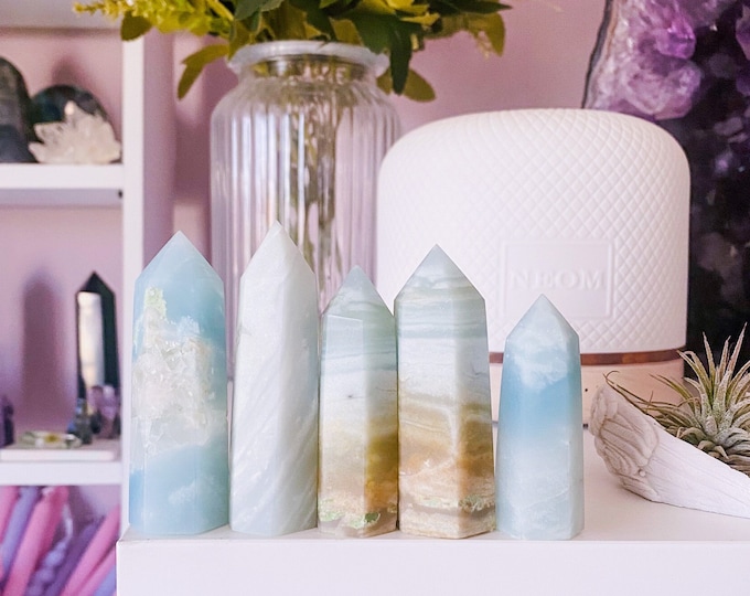 Amazonite Crystal Towers / Calming, Soothing, Calms Bad Tempers, Allows You To Express True Thoughts & Feelings / Throat + Heart Chakra