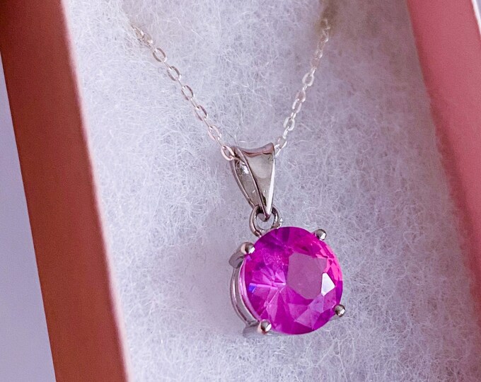 Siberian Pink Sapphire Circular Sterling Silver Crystal 18" Necklaces / Increases Intuition, Clarity & Good Luck / Gift For Her / Present