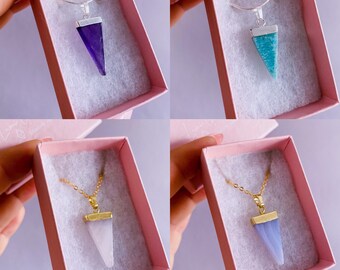 SALE! Rose Quartz, Amazonite, Amethyst & Blue Lace Agate Gold + Silver Plated Necklaces With Box / Crystal Healing, Crystal Necklaces, Gift