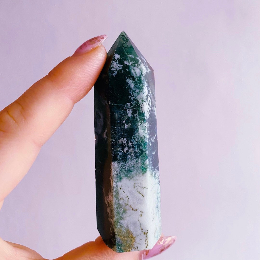 Green Moss Agate Crystal Tower Points / For New Beginnings / Refreshes