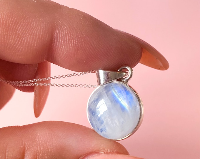 Blue Rainbow Moonstone Sterling Silver Crystal 18” Necklace / Inner Confidence / Allows Us To See More Clearly / Life Changing Inspiration