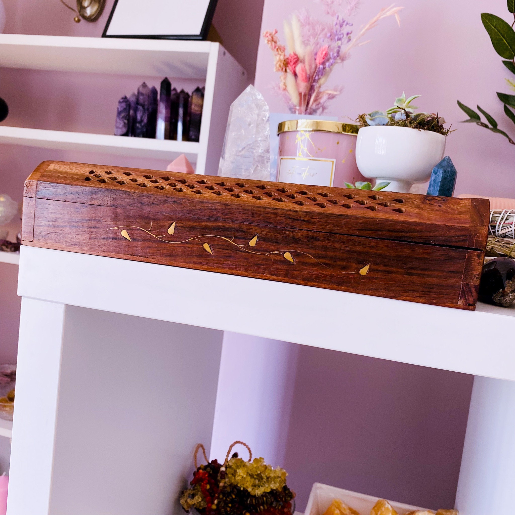 Natural Wooden Gold Leaf Incense Holder / Free Incense Sticks / Incense