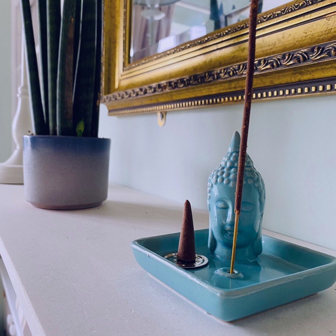 Ceramic Buddha Incense Stick & Cone Holder With Free Incense Etsy