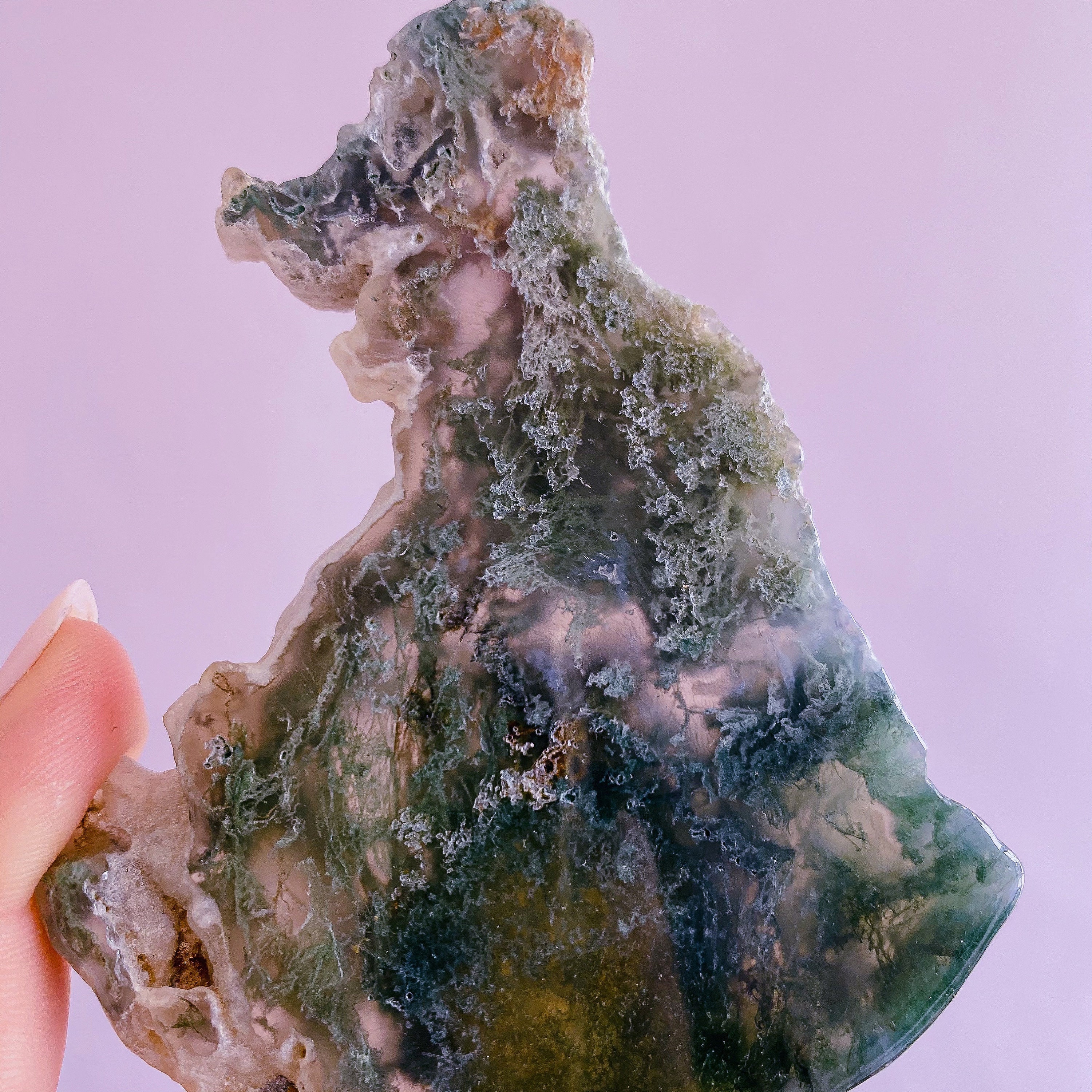 1) Green Moss Agate Crystal Slice / For New Beginnings / Refreshes The