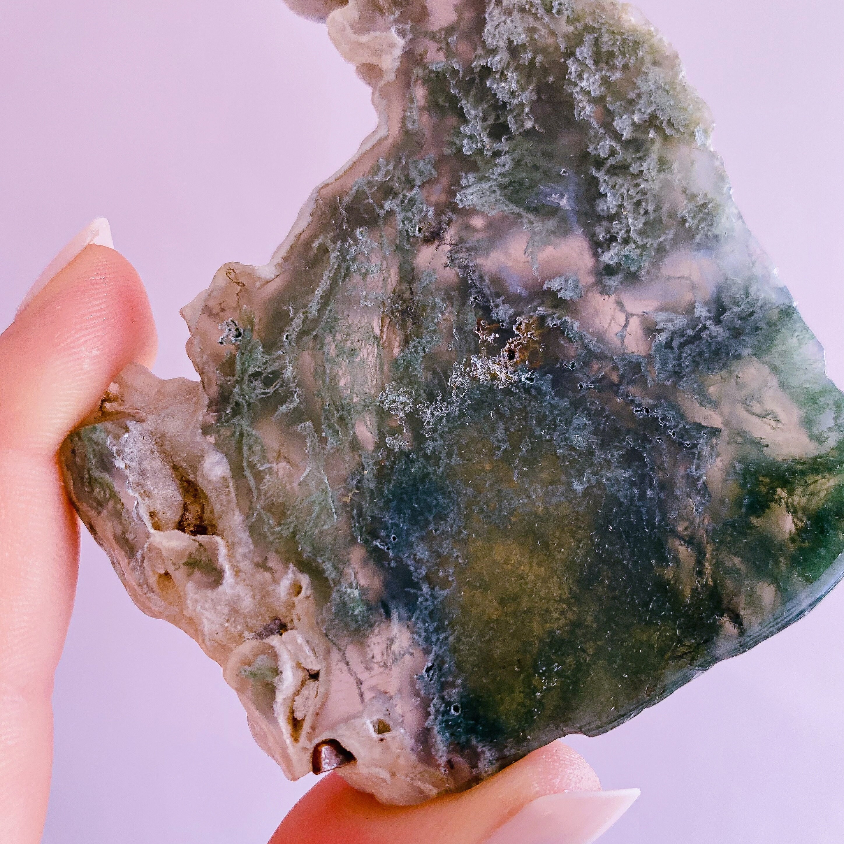 1) Green Moss Agate Crystal Slice / For New Beginnings / Refreshes The