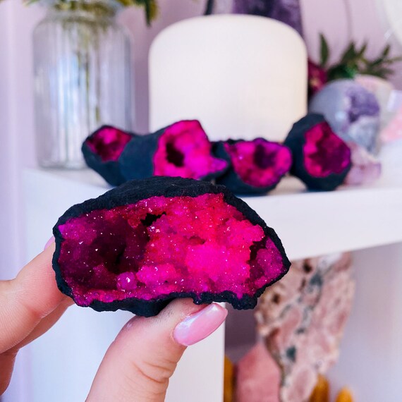 Pink Dyed Quartz Geode Crystal Caves Medium Small / - Etsy