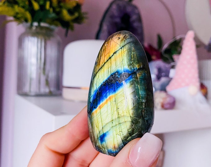 4) Labradorite Gold Flash Crystal Freeform / Helps Transformation & Change, Inspires You To Achieve Your Dreams / Uplifts Mood