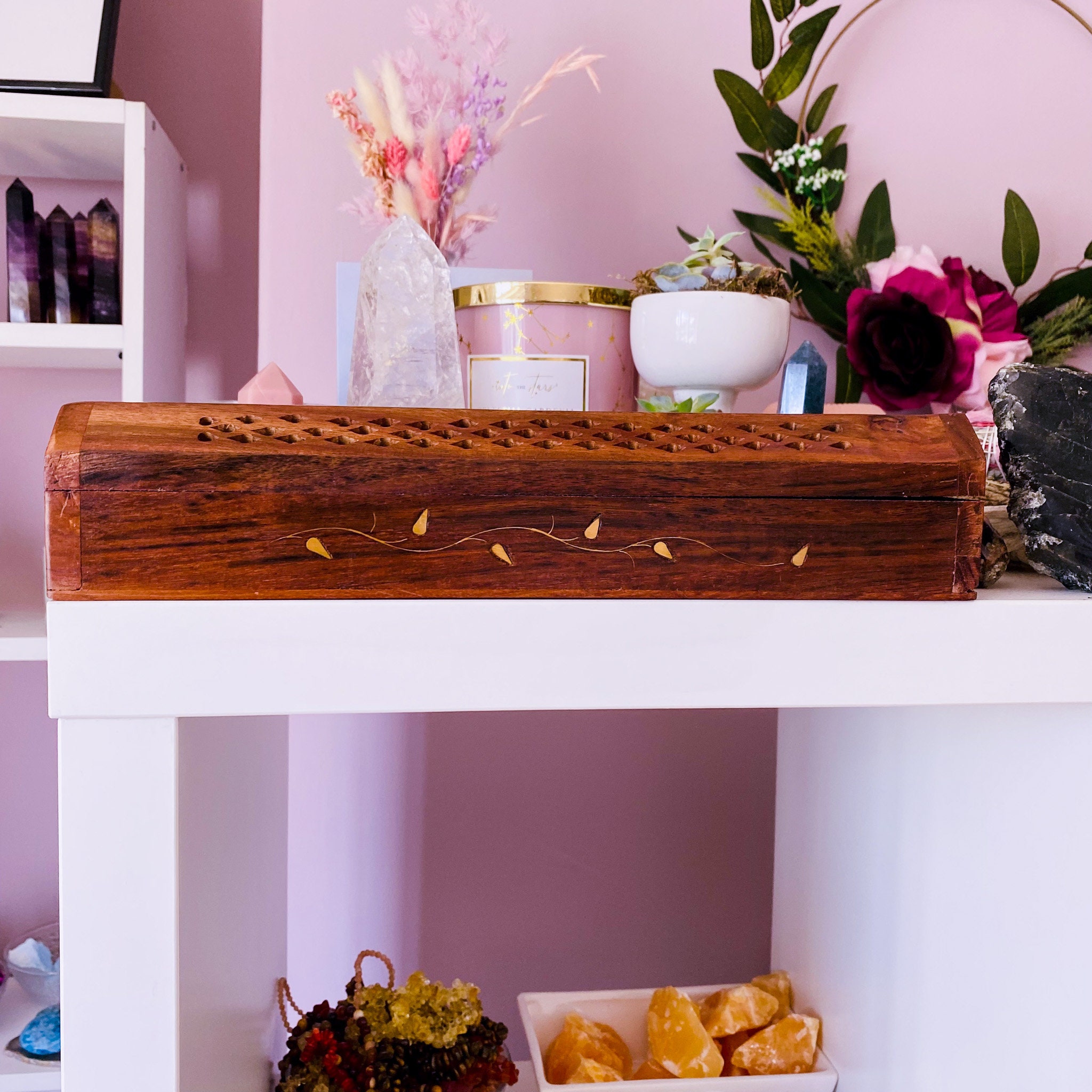 Natural Wooden Gold Leaf Incense Holder / Free Incense Sticks / Incense