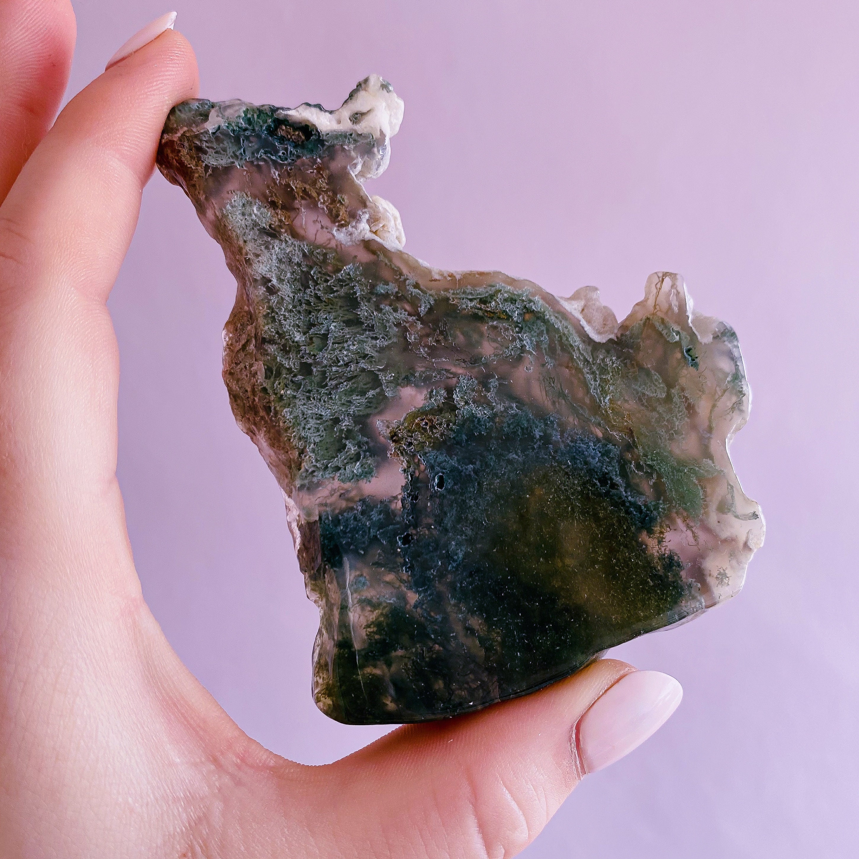 1) Green Moss Agate Crystal Slice / For New Beginnings / Refreshes The