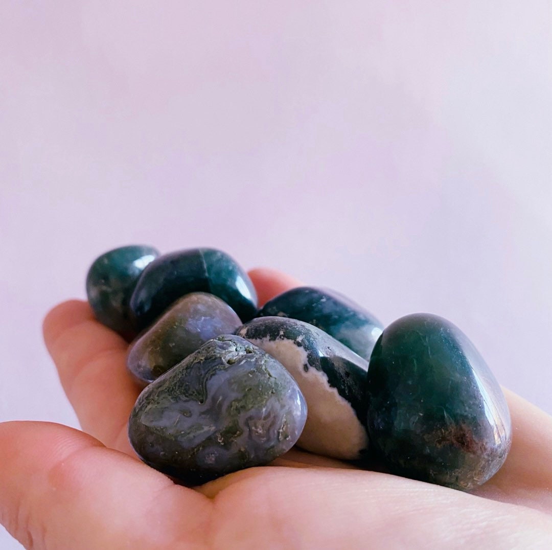 Green Moss Agate Large Crystal Tumblestones / For New Beginnings