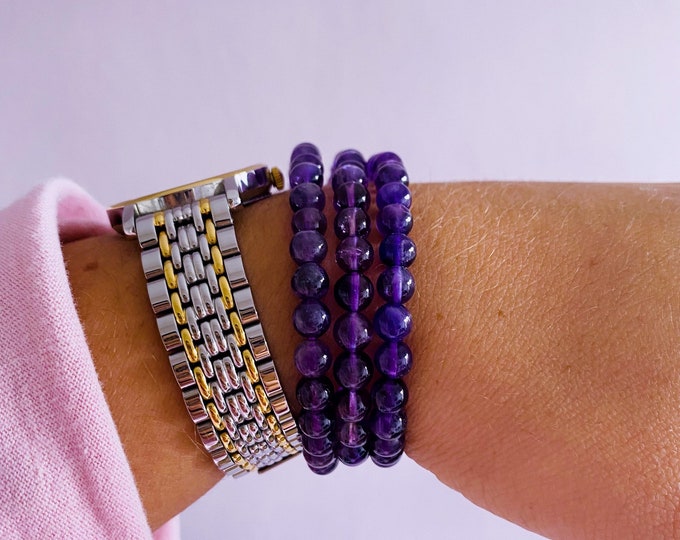 Amethyst Crystal Bead Bracelets / Great Healer, Good For Anxiety & Claming / Good For Sleeping Troubles / Great For Migraines