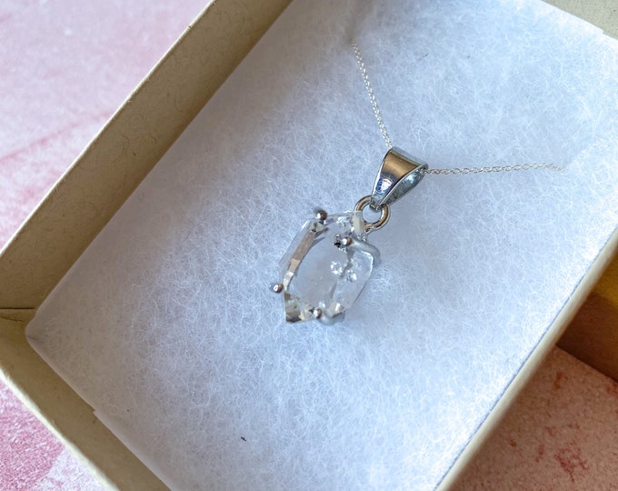 Herkimer Diamond DT Claw Sterling Silver Crystal 18" Necklace / Powerful, Bringing Life Changing Transformations / Removes Negative Energy