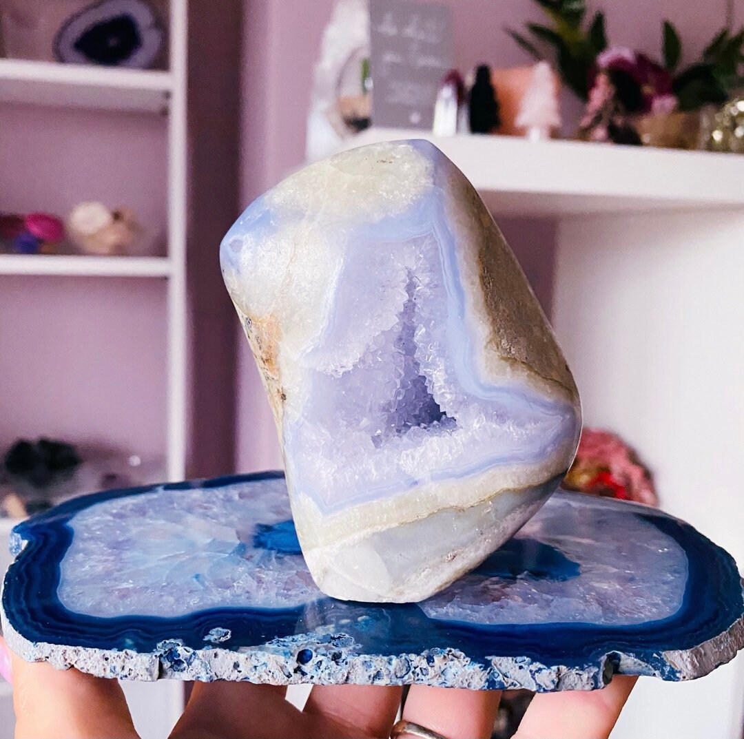 blue lace agate and rose quartz together