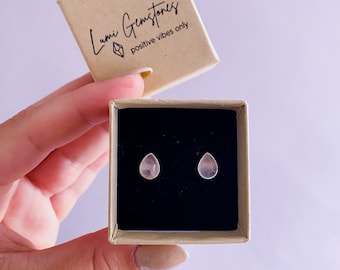 Rose Quartz Sterling Silver Crystal Teardrop Stud Earrings / Encourages Self Love, Unconditional Love & Reduces Anxiety / Love Crystal