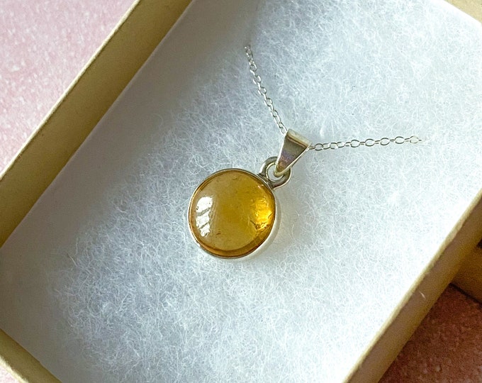 Citrine Sterling Silver 18" Circular Necklace  / ‘The Money Stone’ Great For Business Owners / The ‘Happy Stone’ For Joy, Abundance & Wealth