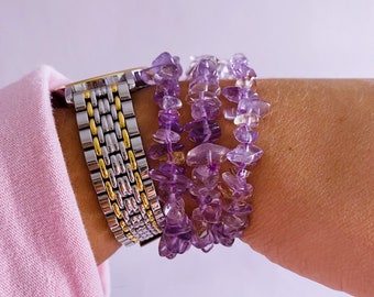 Ametrine Crystal Chip Bracelets / Great Healer, Good For Anxiety & Claming / Good For Sleeping Troubles / Great For Migraines / Relaxing