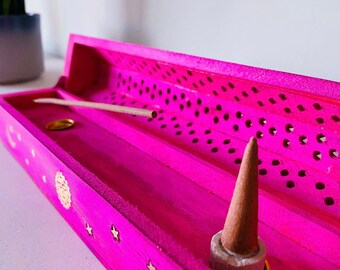 Colourful Wooden Incense Holder / Blue, Green, Red & Pink / Incense Stick Holder / Incense Sticks, Incense Cones / Home Fragrance