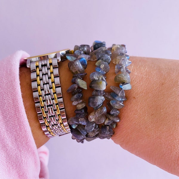 Flashy Labradorite Grade A Crystal Chip Bracelets / Aide à la transformation et au changement, vous inspire à réaliser vos rêves / Élève votre humeur