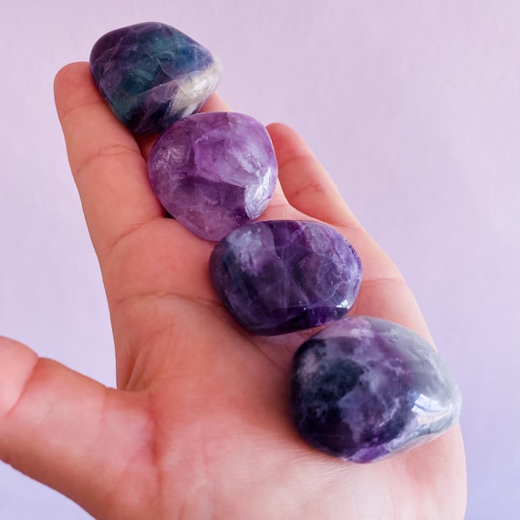 Rainbow Fluorite Large Crystal Tumblestones / Absorbs Anxiety, Stress, Tension / Concentration / Good For Exams, New Job, Course Work