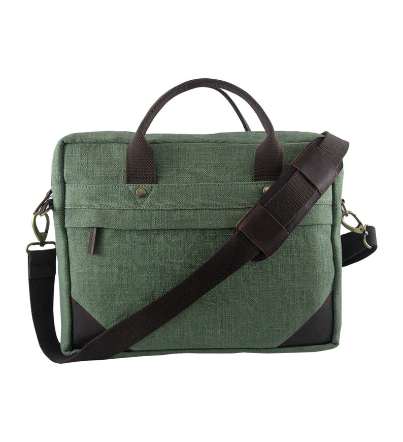 Monogrammed Laptop Bag Jute and Leather Messenger Bag Men Etsy