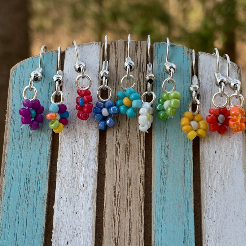 Beaded Flower Earrings Etsy