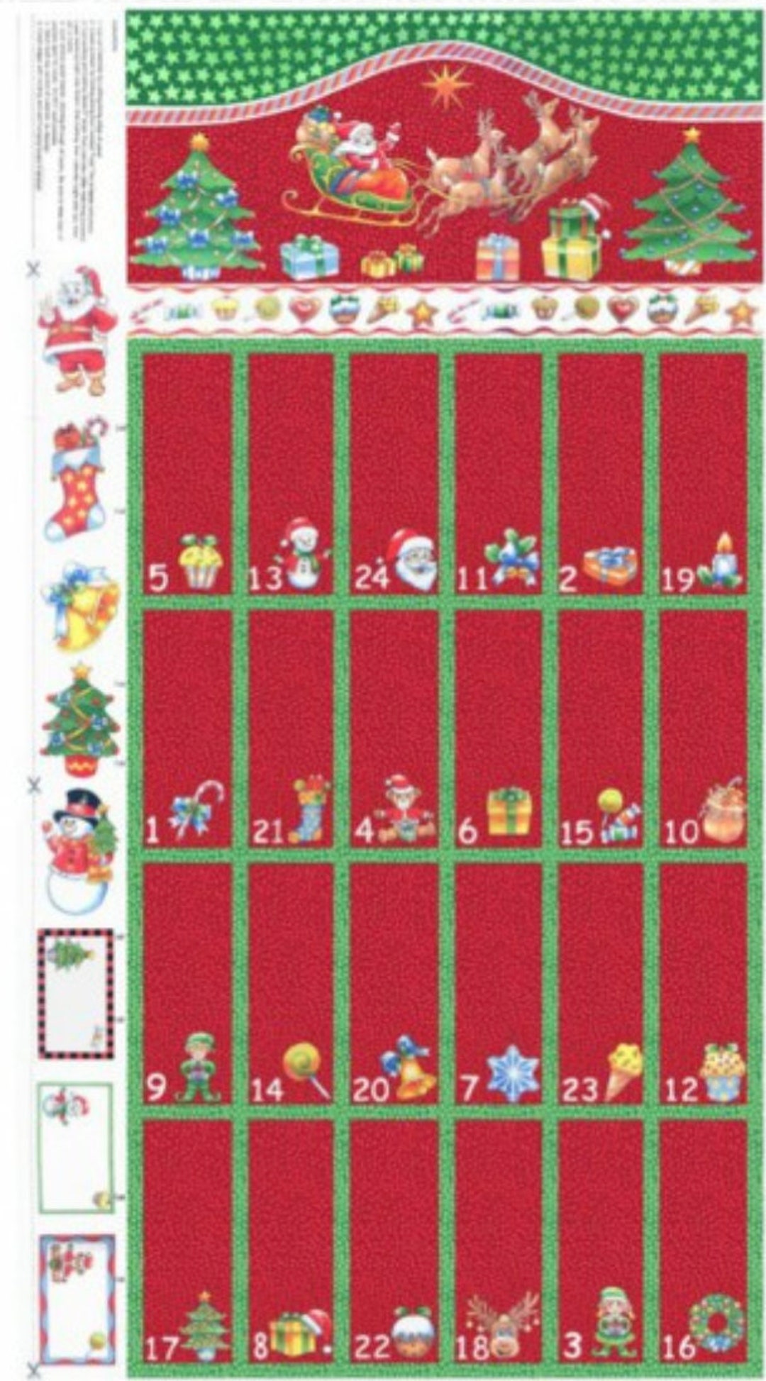 Christmas Advent Calendar Fabric Panel - Red Nutex Easy Fold and Sew - Etsy