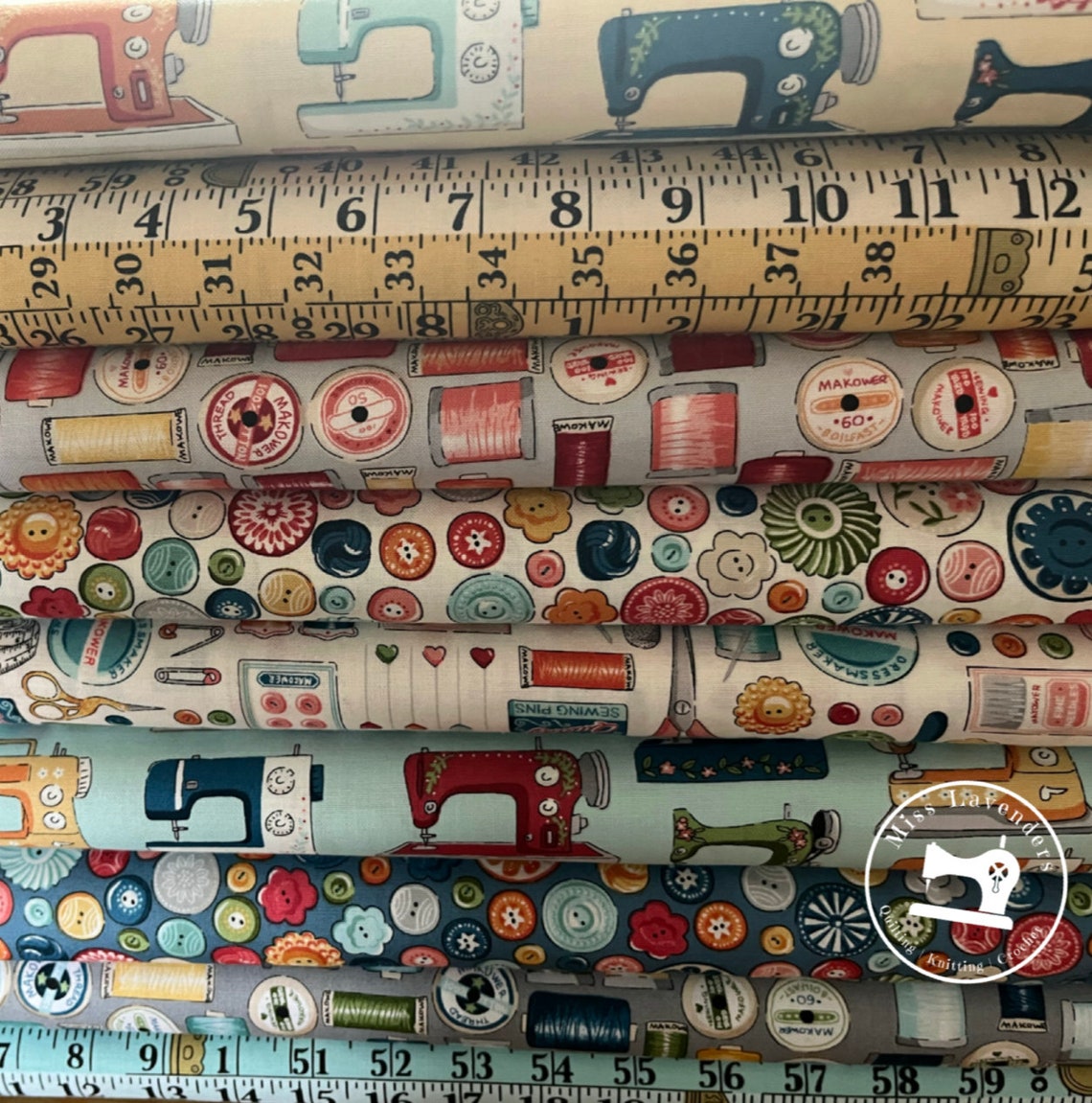 Makower Sewing Room Buttons Blue 2504/B Fabric Quilting Etsy