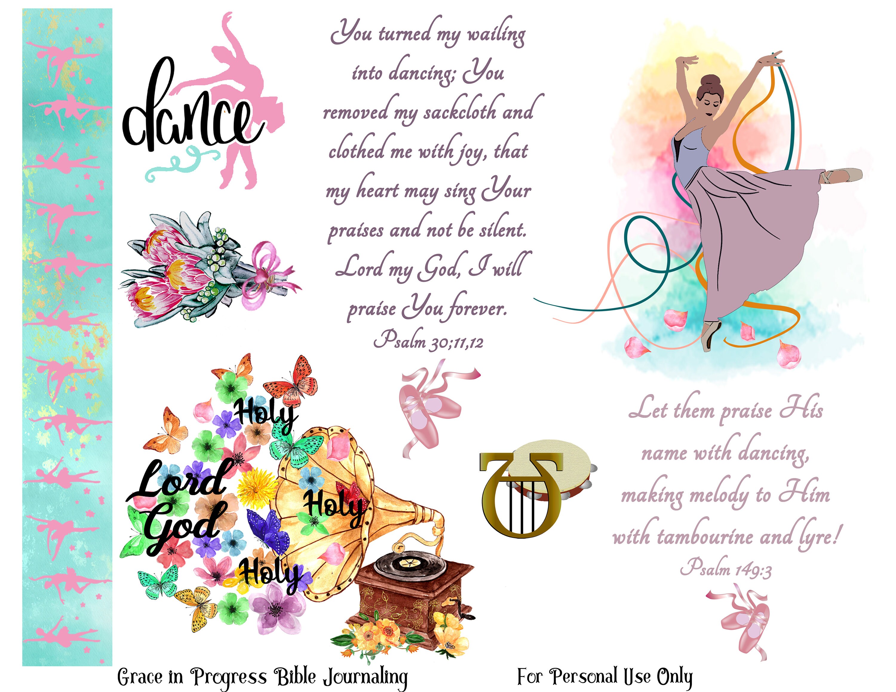 Scripture Dancing Ballet/dance Bible Art Journaling, Scripture Art Printable, Bible Verse ...