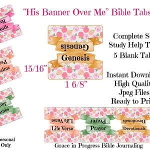 Floral Art Banner Bible Tabs, Women’s Large Print Bible Tabs, Books of the Bible, Watercolor Bible Tabs, Scripture Art Printable, Bible Art