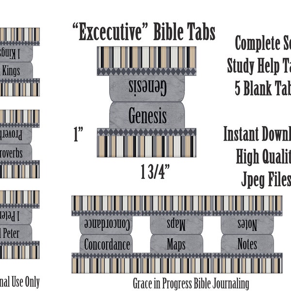 Gray/Tan Stripe Bible Tabs, Men's Large Print Bible Tabs, 66 Books of the Bible, Study Bible Tabs, Printable Bible Tabs, Bible Tab Dividers