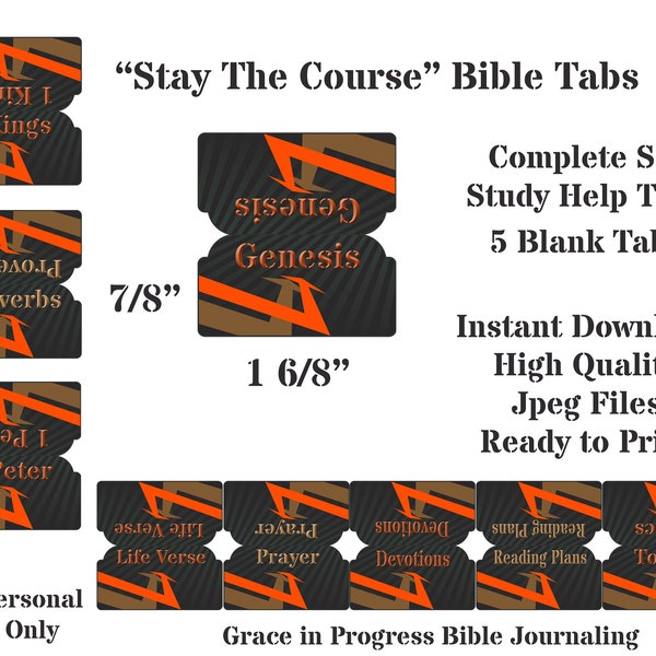 Men's Large Print Bible Tabs, 66 Books of the Bible , Orange/Tan Bible Tabs, Study Bible Tabs, Printable Bible Tabs, Bible Tab Dividers